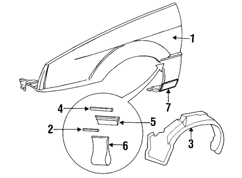 1993 Dodge Shadow Fender & Components, Exterior Trim Diagram