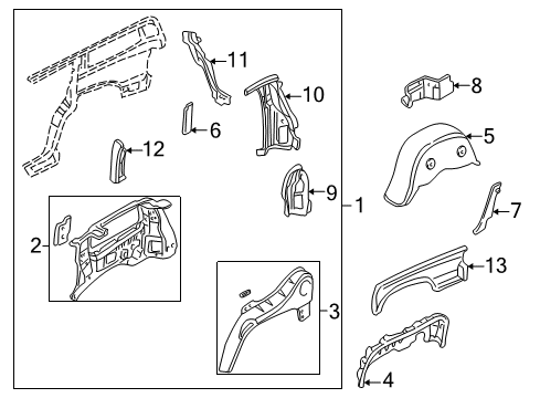 1999 Dodge Durango Quarter Panel Assy, Rear Inner Driver Side Diagram for 5086271AC