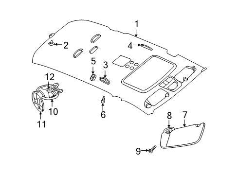 2009 Dodge Durango Sunvisor, Driver Side Diagram for ZC37BD1AC