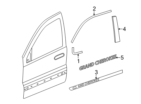 2013 Jeep Grand Cherokee Side Molding, Front Driver Side Diagram for 55079307AE