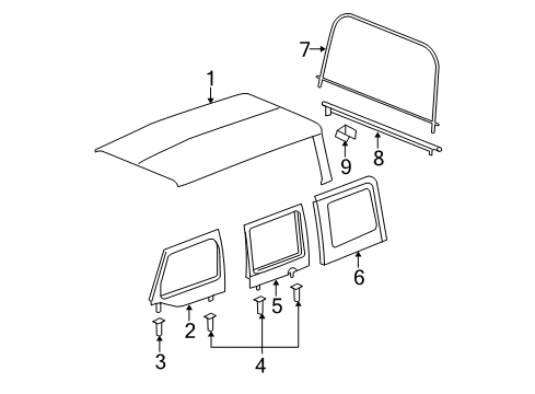 2010 Jeep Wrangler Door Glass Grommet, Rear Diagram for 1CS89ZJ8AC