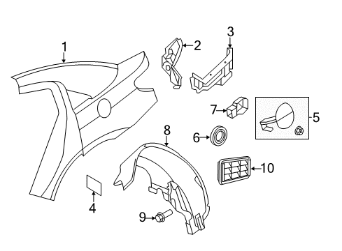2014 Chrysler 200 Wheelhouse Liner, Rear Passenger Side Diagram for 4389828AH