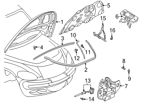2007 Chrysler PT Cruiser Hood & Components Diagram
