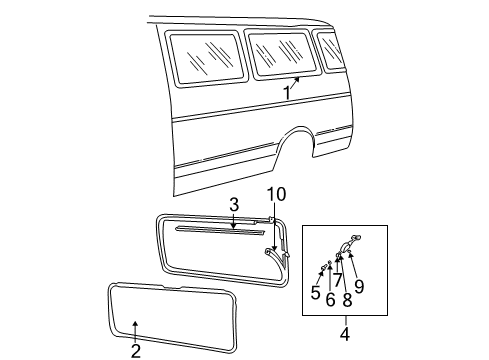 1997 Dodge B2500 Glass - Side Panel Diagram