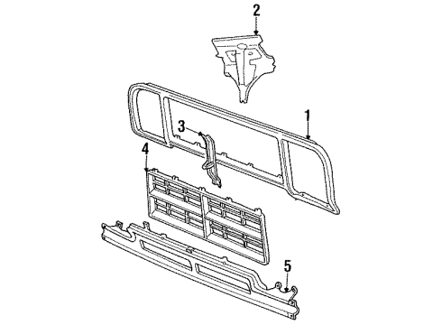 1990 Dodge D250 Grille & Components Diagram