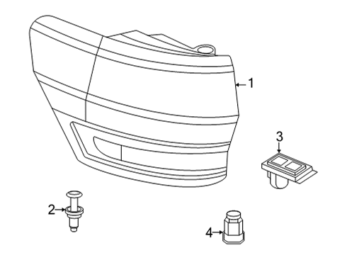 2021 Jeep Grand Cherokee Tail Lamp Assembly, Outer Passenger Side Diagram for 68110016AG