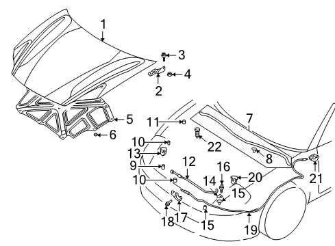 2003 Chrysler Sebring Hood, Front Diagram for MR954479