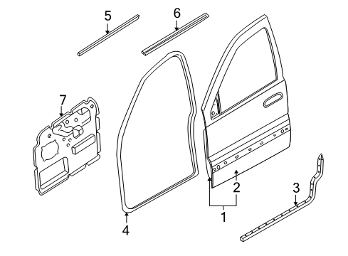2000 Jeep Grand Cherokee Belt Weatherstrip, Front Outer Passenger Side Diagram for 55135878AF