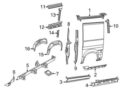 2019 Ram ProMaster 1500 Inner Rail, Passenger Side Diagram for 68184204AA