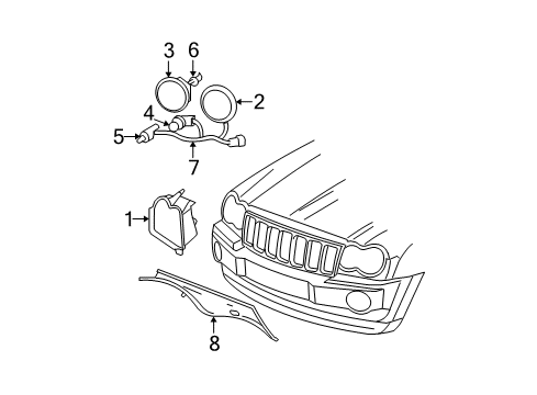 2006 Jeep Grand Cherokee Headlamp Cover, Front Passenger Side Diagram for 55157128AA