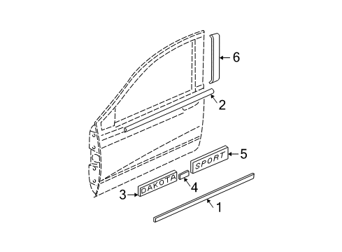 2002 Dodge Dakota Body Side Molding, Front Diagram for 5FX95DX9AB