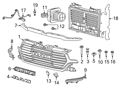 2021 Ram 1500 Grille, Front Upper Diagram for 68404993AD