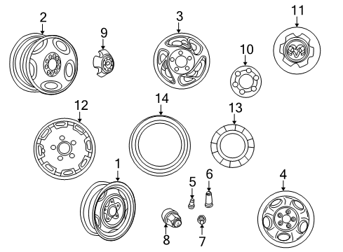 1997 Dodge B1500 Hub Cap Diagram for 52006318