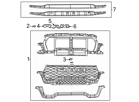 2025 Ram 1500 Nameplate Ram R - Grille Diagram for 68443411AB