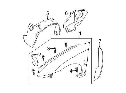 2005 Dodge Neon Fender, Front Driver Side Diagram for 5012671AD