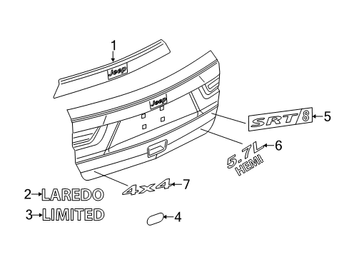 2013 Jeep Grand Cherokee Applique, Rear Diagram for 68083083AA