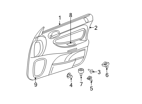 2003 Chrysler Sebring Door Trim Panel, Sandstone, Front Inner Passenger Side Diagram for XH941T5AA