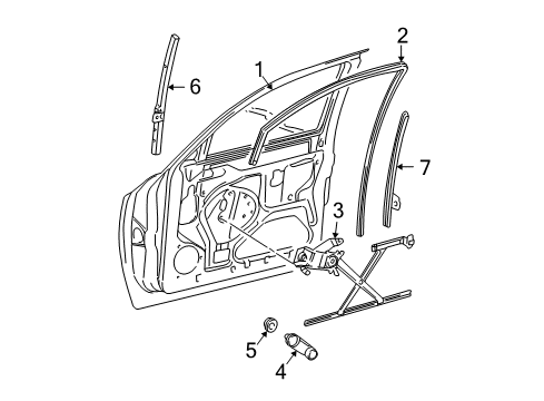 2001 Dodge Dakota Window Regulator, Front Passenger Side Diagram for 55256314AE