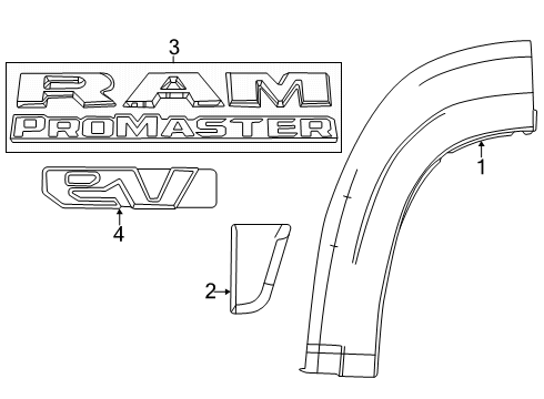 2024 Ram ProMaster EV Exterior Trim Diagram