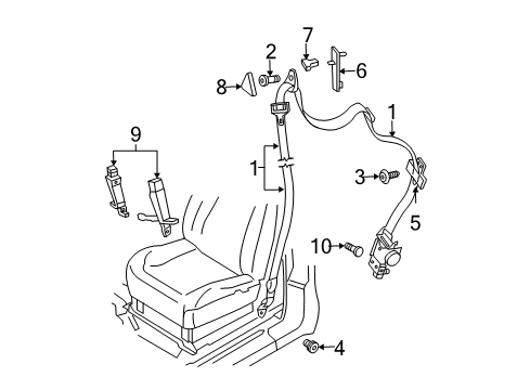 2002 Dodge Dakota Seat Belt Assembly Adjuster, Front Diagram for 55361000AA