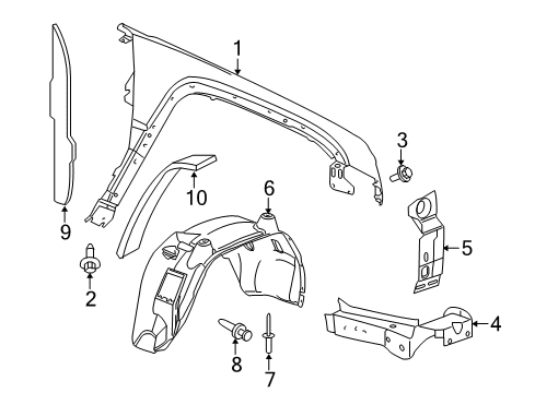 2010 Jeep Commander Fender Liner, Front Passenger Side Diagram for 55396462AC