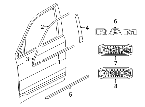 2021 Ram 1500 Belt Weatherstrip, Front Outer Diagram for 68285778AE