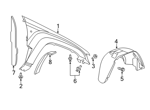 2005 Jeep Grand Cherokee Fender Liner, Front Driver Side Diagram for 55156621AF