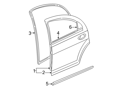 2005 Dodge Stratus Body Side Molding, Rear Driver Side Diagram for 68001567AA