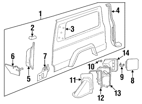 2001 Jeep Cherokee Quarter Panel Extension Diagram for 55176083