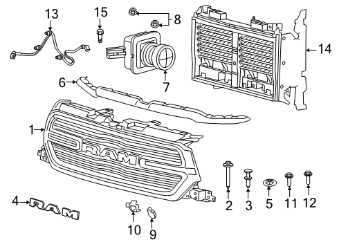 2024 Ram 1500 Grille - Radiator Diagram for 68645160AA