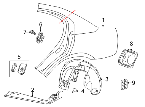 2012 Dodge Charger Quarter Panel, Rear Outer Passenger Side Diagram for 68096292AE