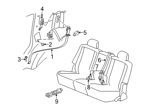 2007 Chrysler Aspen Center Buckle Bolt, Rear Diagram for 6507855AA