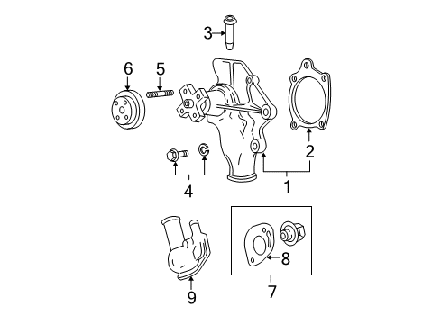1998 Jeep Wrangler Water Pump Assembly Stud Diagram for J4006714