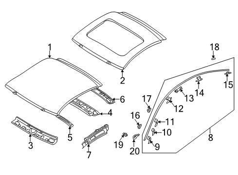2001 Dodge Stratus Roof Bow, Front Diagram for MR535634