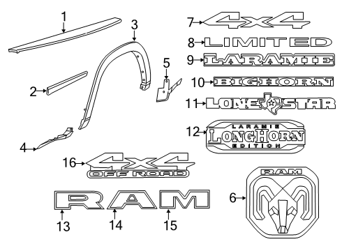2020 Ram 2500 Body Side Molding, Rear Passenger Side Diagram for 6QE36SZ0AC