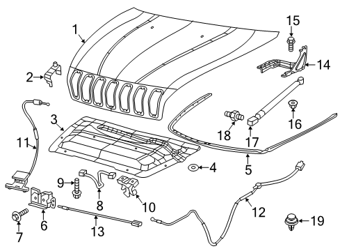 2015 Jeep Cherokee Hood, Front Diagram for 68103664AE