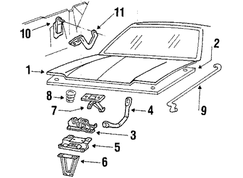 1984 Dodge Rampage Hood & Components Diagram