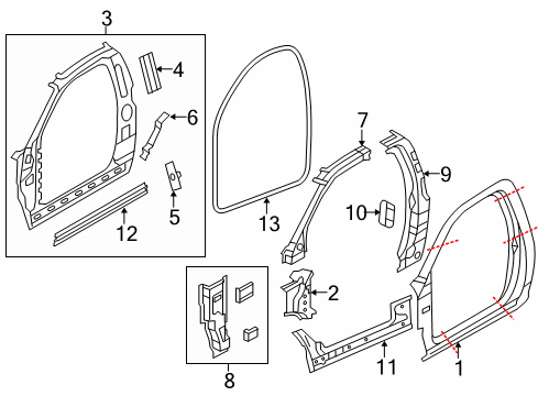 2010 Dodge Viper Inner Rocker, Driver Side Diagram for 68144993AB