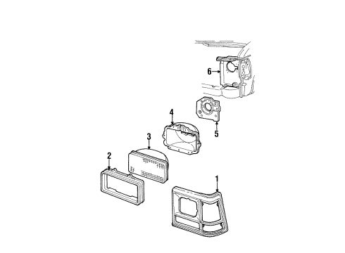 1988 Dodge B250 Headlamp Components Diagram