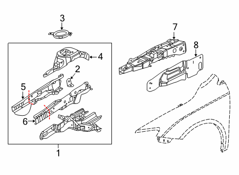 2015 Chrysler 200 Apron/Rail Assembly, Front Driver Side Diagram for 68105063AB