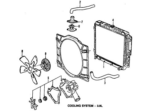 1989 Dodge D150 Radiator & Components Diagram 3 - Thumbnail
