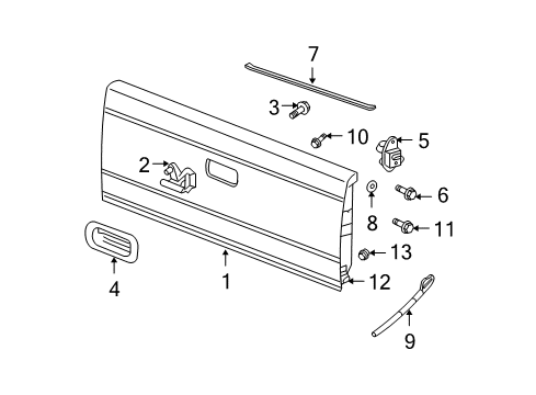 1997 Dodge Dakota Tail Gate, Rear Diagram for 55257014AE
