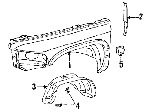 1995 Dodge Ram 1500 Fender Assembly, Front Passenger Side Diagram for 55234708AG