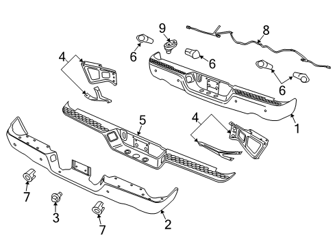 2016 Ram 1500 Parking Sensor Bezel, Rear Outer Diagram for 1JK73ZZZAB