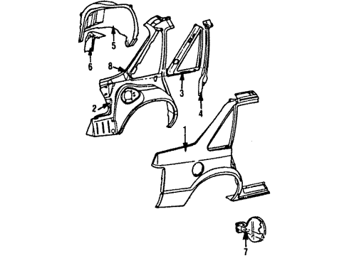 1985 Chrysler LeBaron Quarter Panel & Components Diagram 3 - Thumbnail