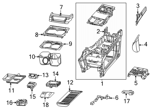 2024 Chrysler Pacifica Console Panel, Black, Center Passenger Side Diagram for 6WQ361X9AA