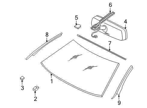 2003 Chrysler Concorde Glass, Front Diagram for 5083350AB