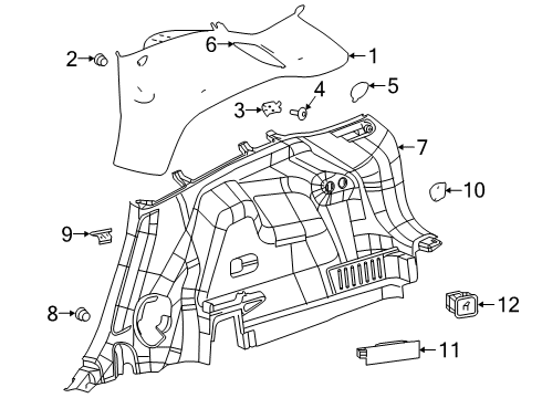2021 Jeep Cherokee Upper Quarter Trim, Black/Gray, Rear Passenger Side Diagram for 6VZ32PS4AA