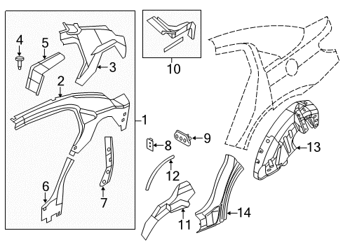 2011 Chrysler 200 Mount Panel, Rear Inner Passenger Side Diagram for 68005080AC