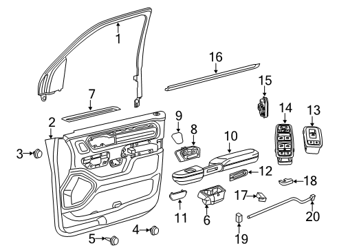 2019 Ram 1500 Armrest, Black/Gray, Front Driver Side Diagram for 6EK371X5AD